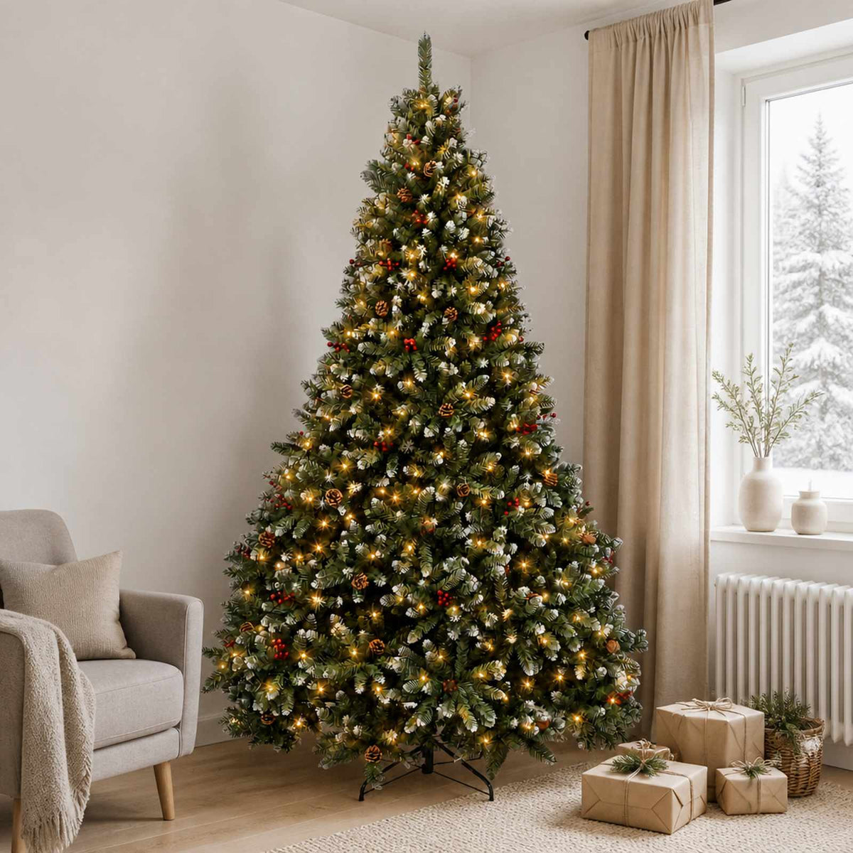 Artificial Hinged Christmas Tree 240 cm 600 LEDs Warm White