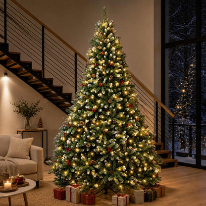 Artificial Hinged Christmas Tree 270 cm 600 LEDs Warm White PVC