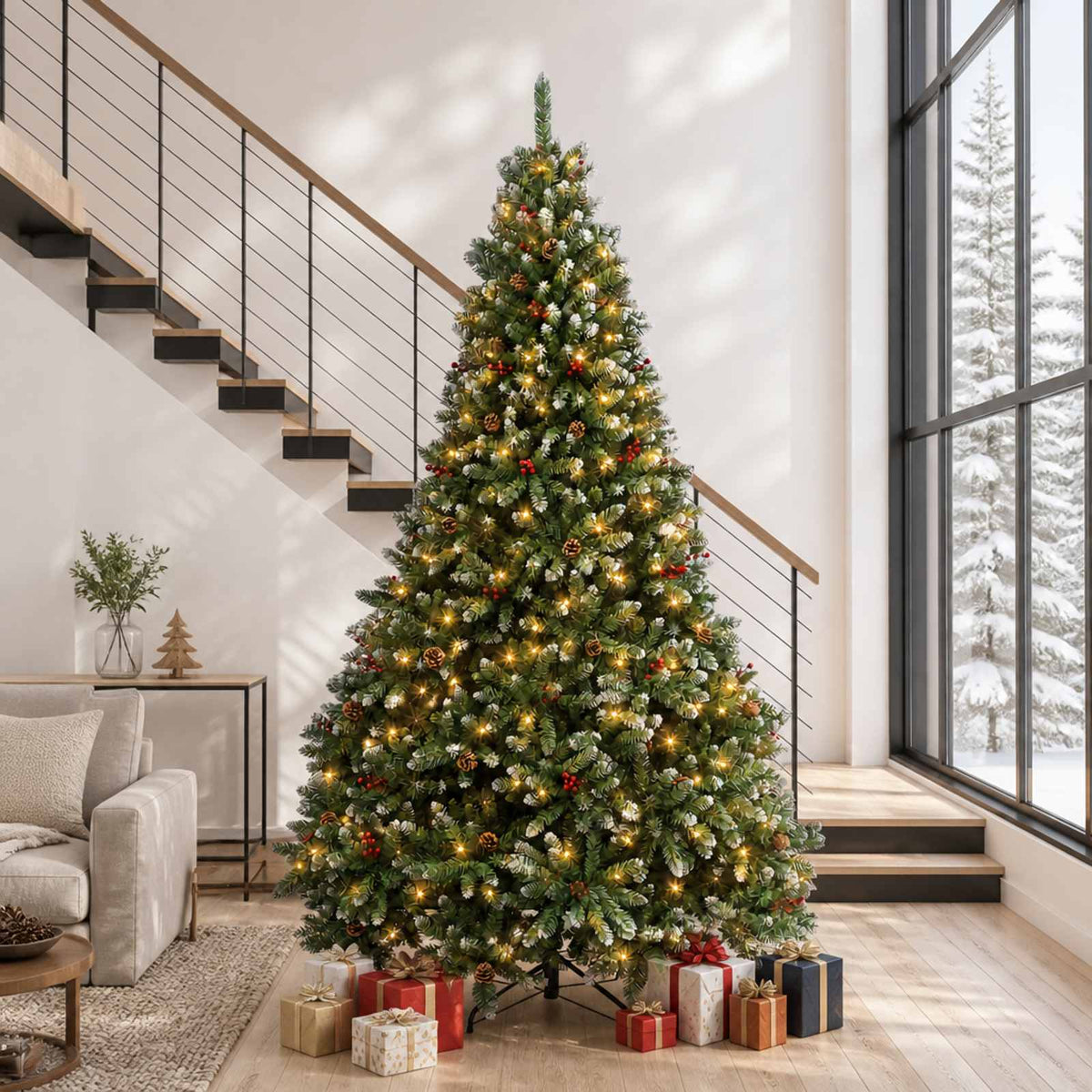 Artificial Hinged Christmas Tree 270 cm 600 LEDs Warm White PVC