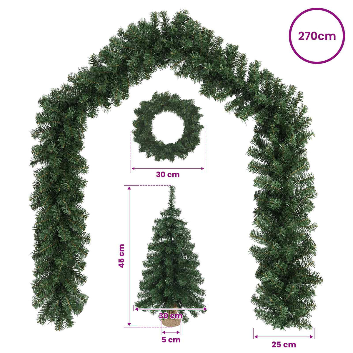 Mini Christmas Tree Set 45 cm PVC Green
