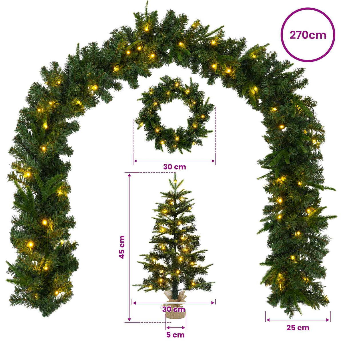 Mini Christmas Tree Set 45 cm 125 LEDs Warm White PVC and PE