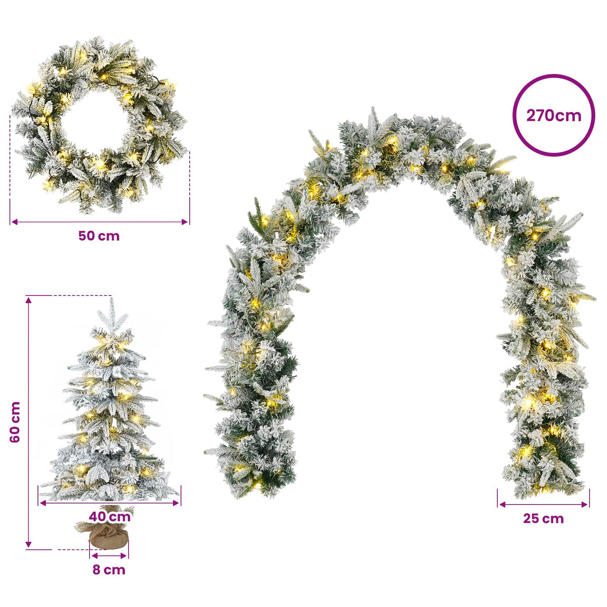 Mini Christmas Tree Set 60 cm 125 LEDs Warm White PVC and PE