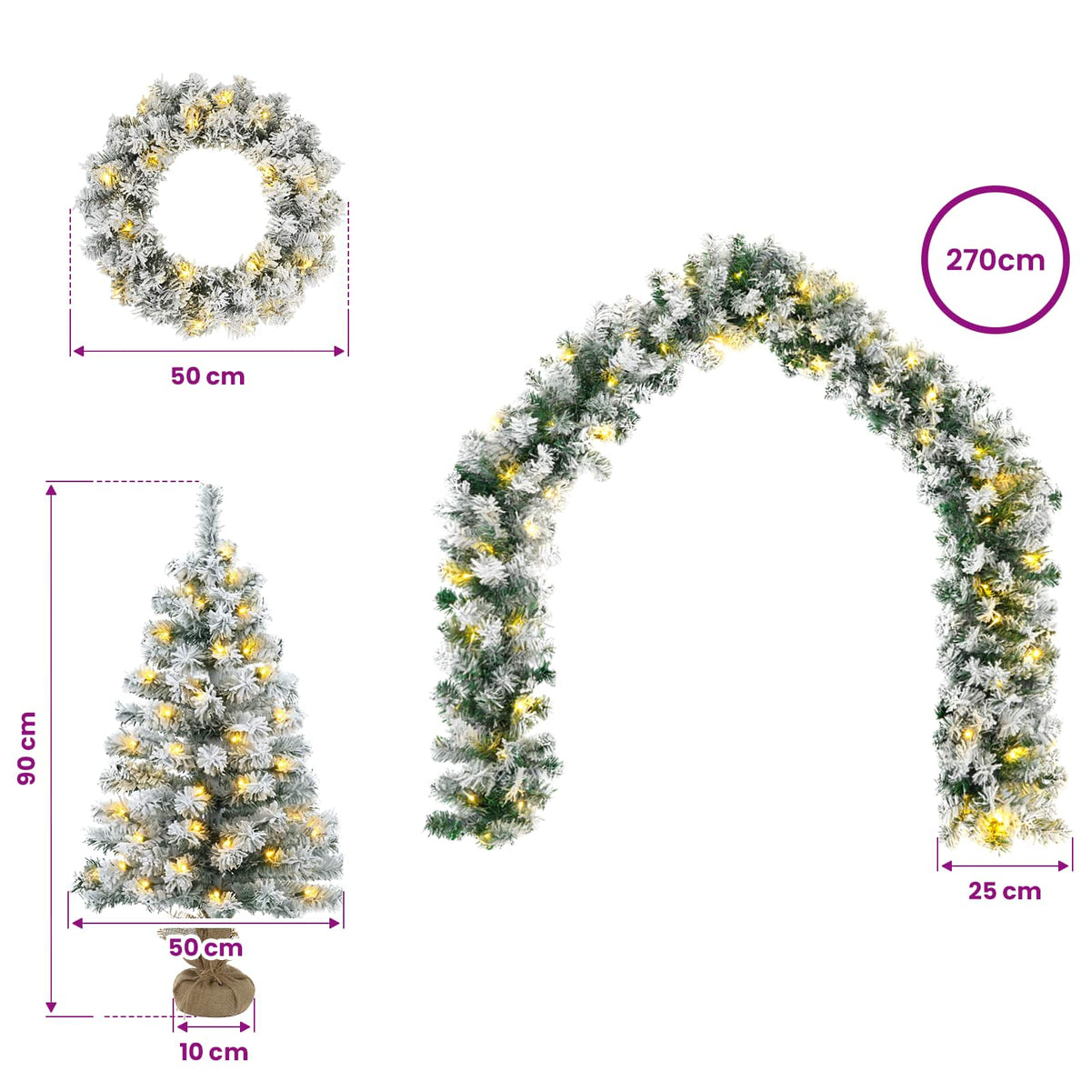 Mini Christmas Tree Set 90 cm 175 LEDs Warm White PVC