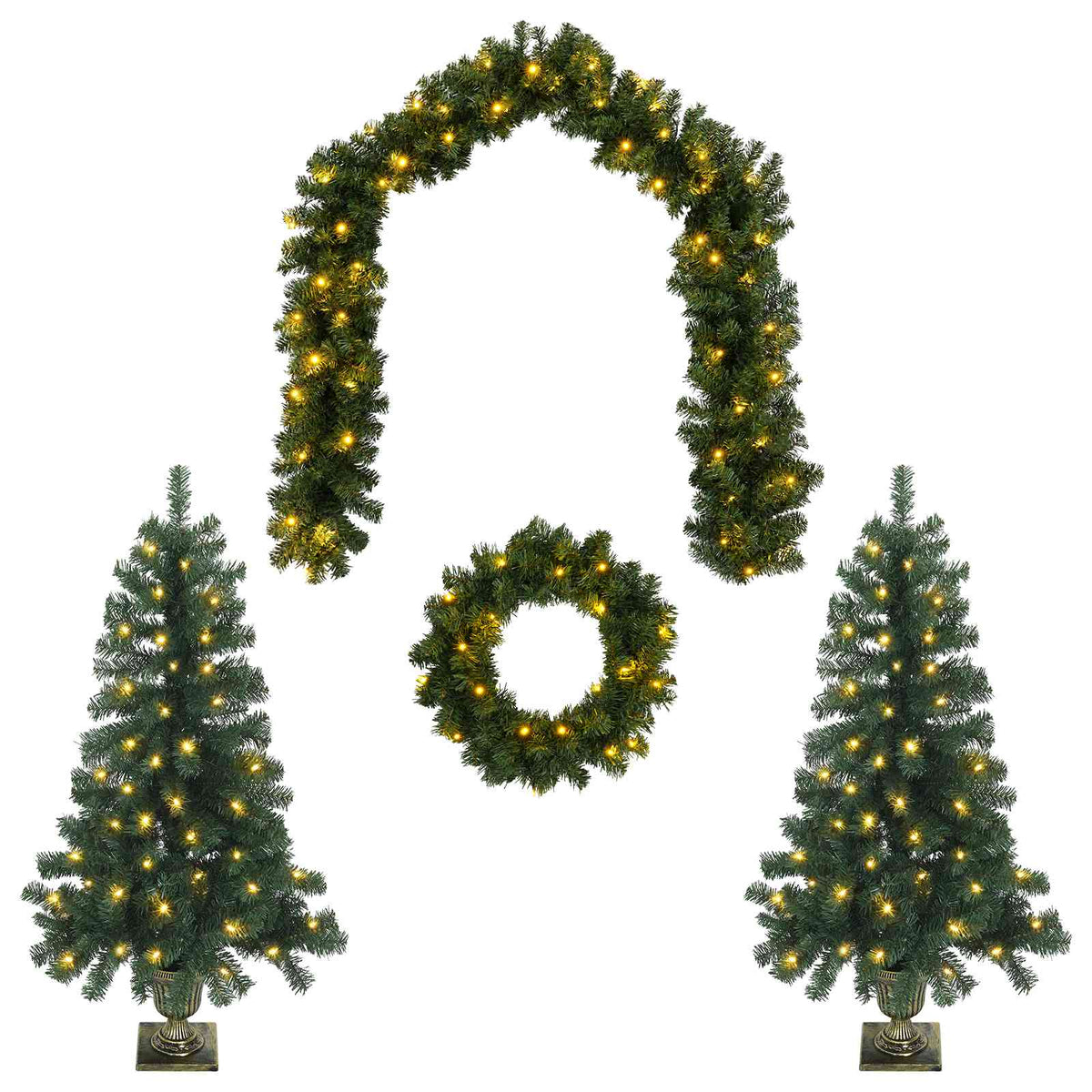 Mini Christmas Tree Set 120 cm 275 LEDs Warm White PVC Green
