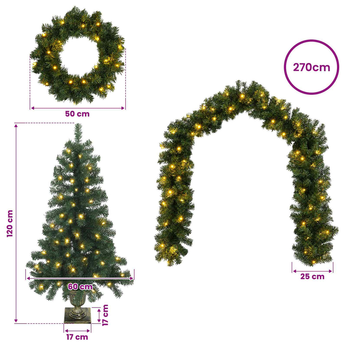 Mini Christmas Tree Set 120 cm 275 LEDs Warm White PVC Green