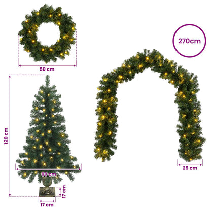 Mini Christmas Tree Set 120 cm 275 LEDs Warm White PVC Green