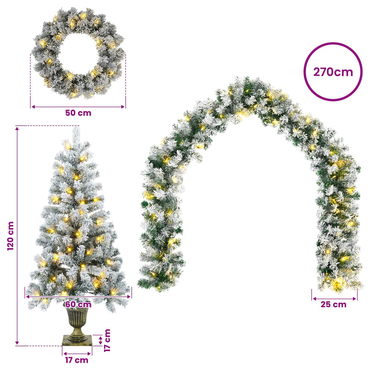 Mini Christmas Tree Set 120 cm 275 LEDs Warm White PVC