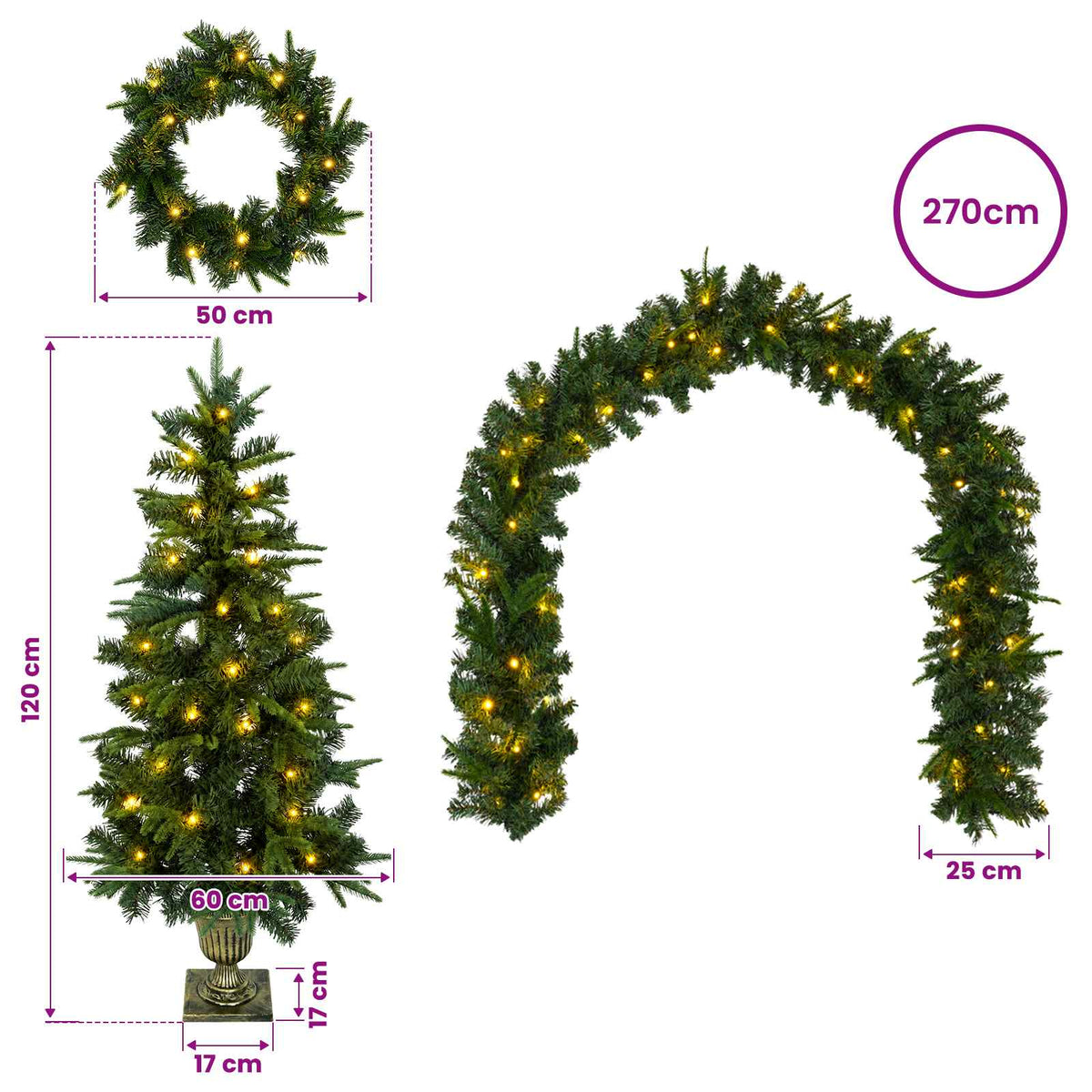 Mini Christmas Tree Set 120 cm 275 LEDs Warm White PVC and PE