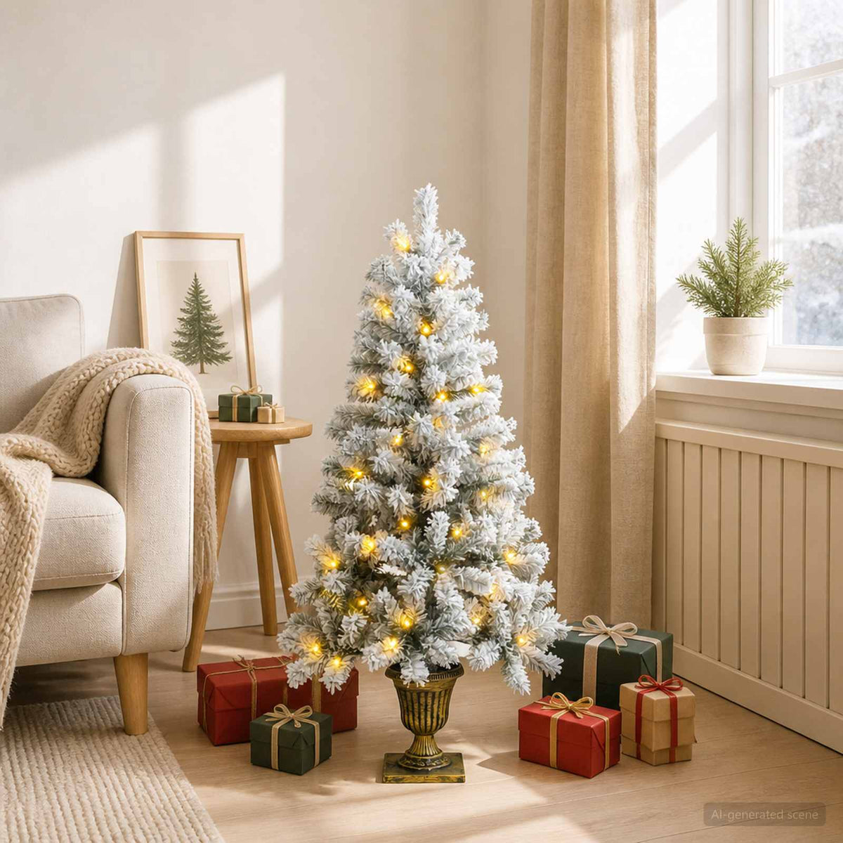 Mini Christmas Tree Flocked 120 cm 100 LEDs Warm White PVC