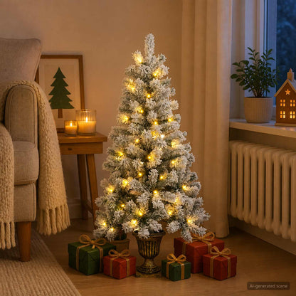 Mini Christmas Tree Flocked 120 cm 100 LEDs Warm White PVC