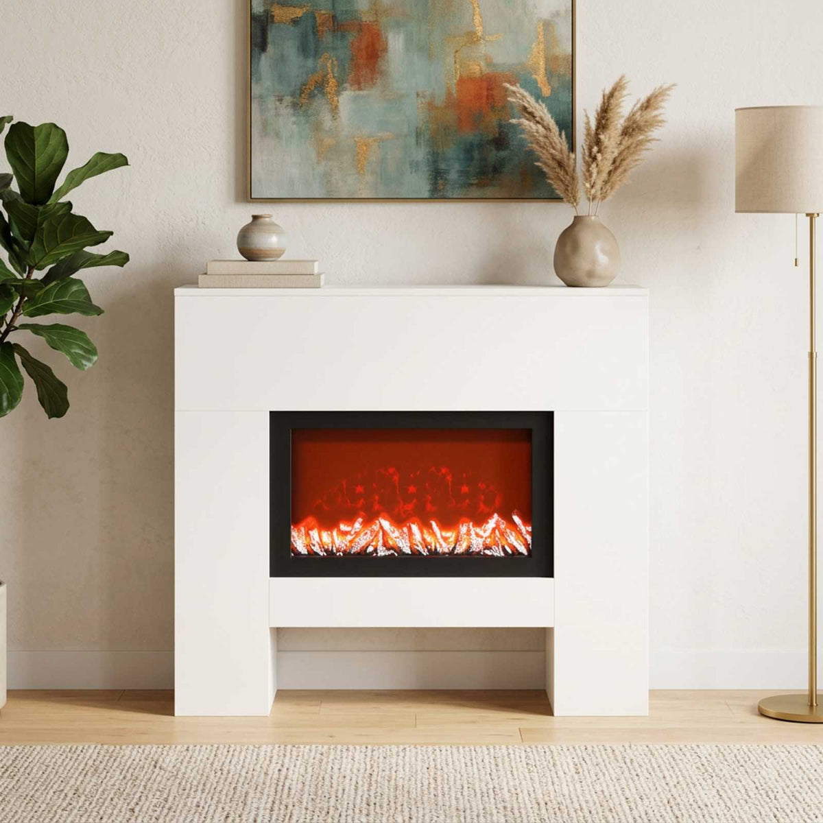 Electric Fireplace White 100 x 24.5 x 90 cm Engineered wood