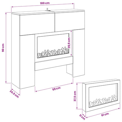 Electric Fireplace Artisan Oak 100 x 24.5 x 90 cm