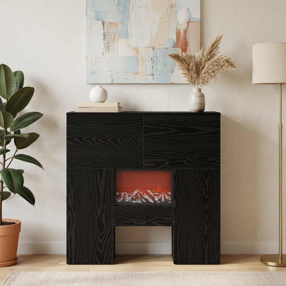 Electric Fireplace Black Oak 75 x 24.5 x 75 cm Engineered wood