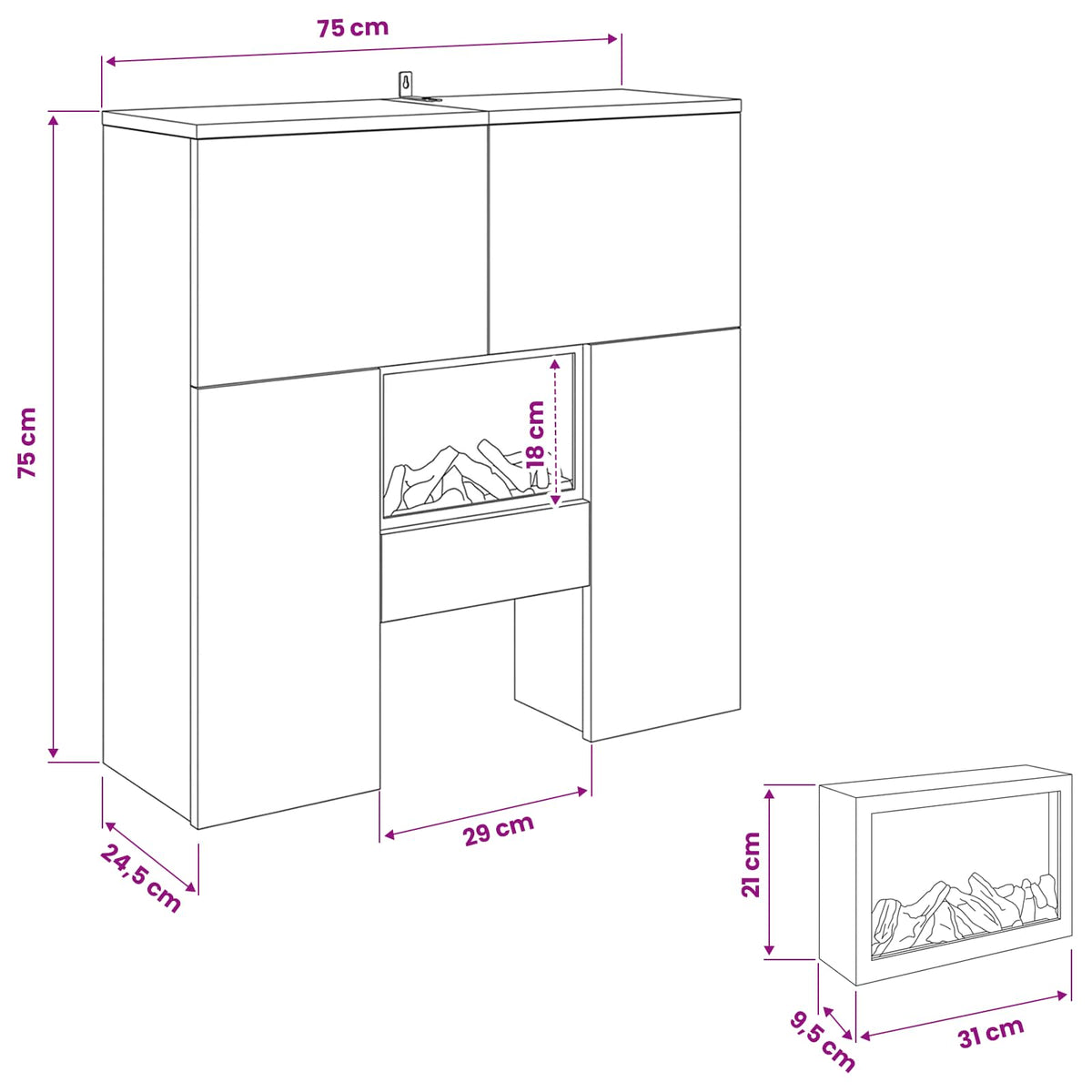 Electric Fireplace Concrete 75 x 24.5 x 75 cm Engineered wood