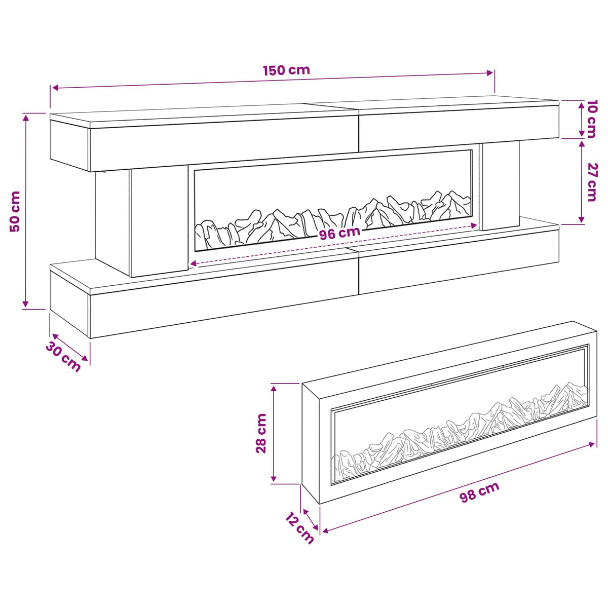 Electric Fireplace Grey Sonoma 150 x 30 x 50 cm Engineered wood