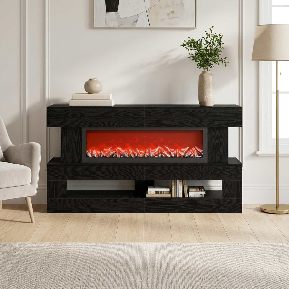 Electric Fireplace Black Oak 150 x 21 x 77 cm Engineered wood