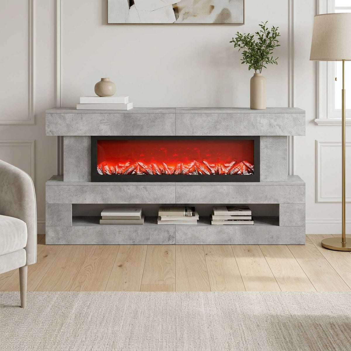 Electric Fireplace Concrete 150 x 21 x 77 cm Engineered wood