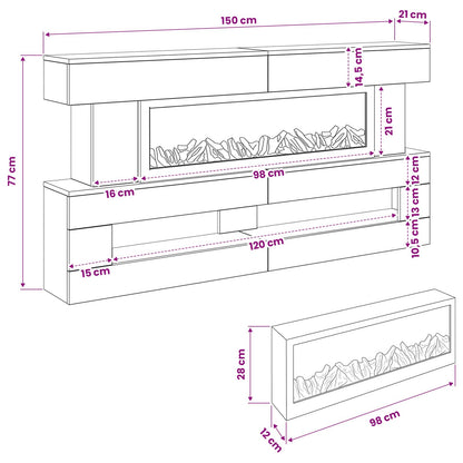 Electric Fireplace Concrete 150 x 21 x 77 cm Engineered wood