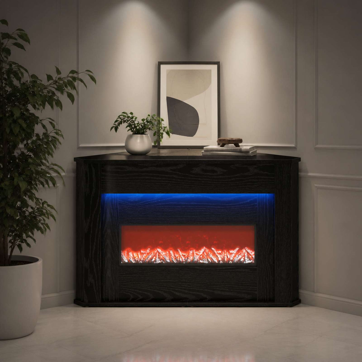 Fireplace with LED Strip Black Oak 95 x 42.5 x 60 cm