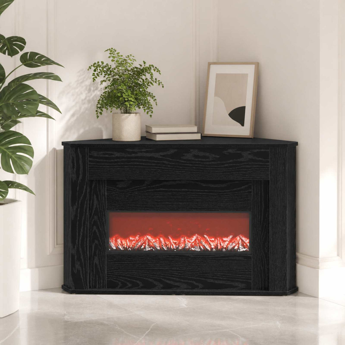 Fireplace with LED Strip Black Oak 95 x 42.5 x 60 cm