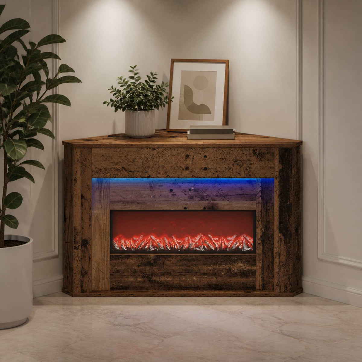 Fireplace with LED Strip Old Wood 95 x 42.5 x 60 cm