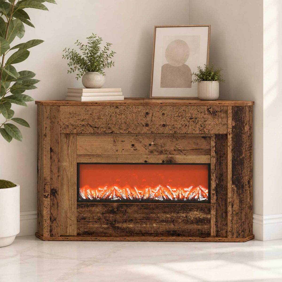 Fireplace with LED Strip Old Wood 95 x 42.5 x 60 cm