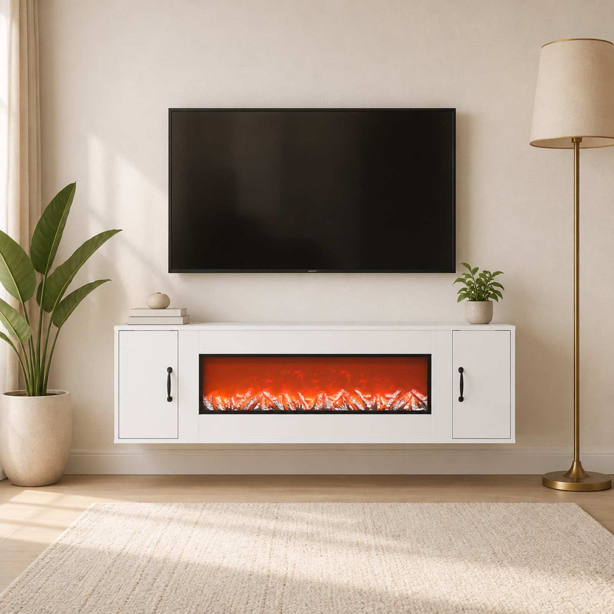 Electric Fireplace White 155 x 30 x 44 cm Engineered wood