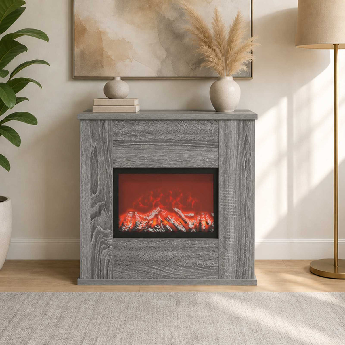 Electric Fireplace Grey Sonoma 47 x 18 x 48 cm Engineered wood