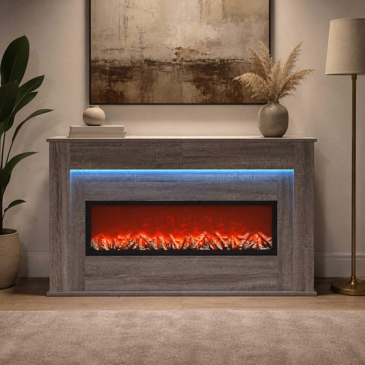 Fireplace with LED Strip Grey Sonoma 130 x 20 x 69.5 cm