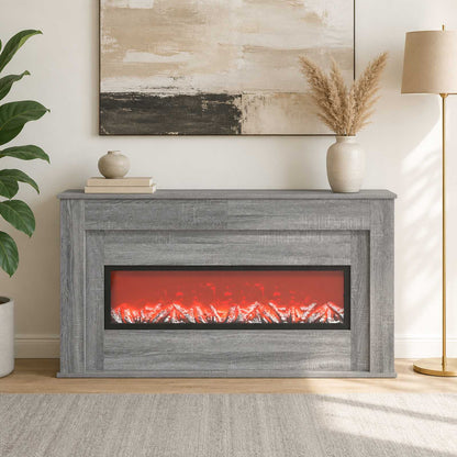 Fireplace with LED Strip Grey Sonoma 130 x 20 x 69.5 cm