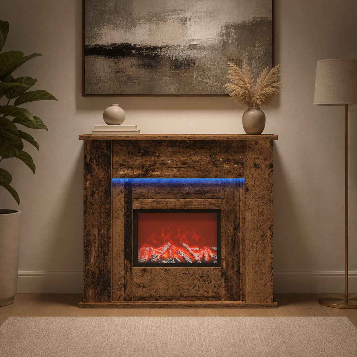 Fireplace with LED Strip Old Wood 63 x 20 x 54.5 cm