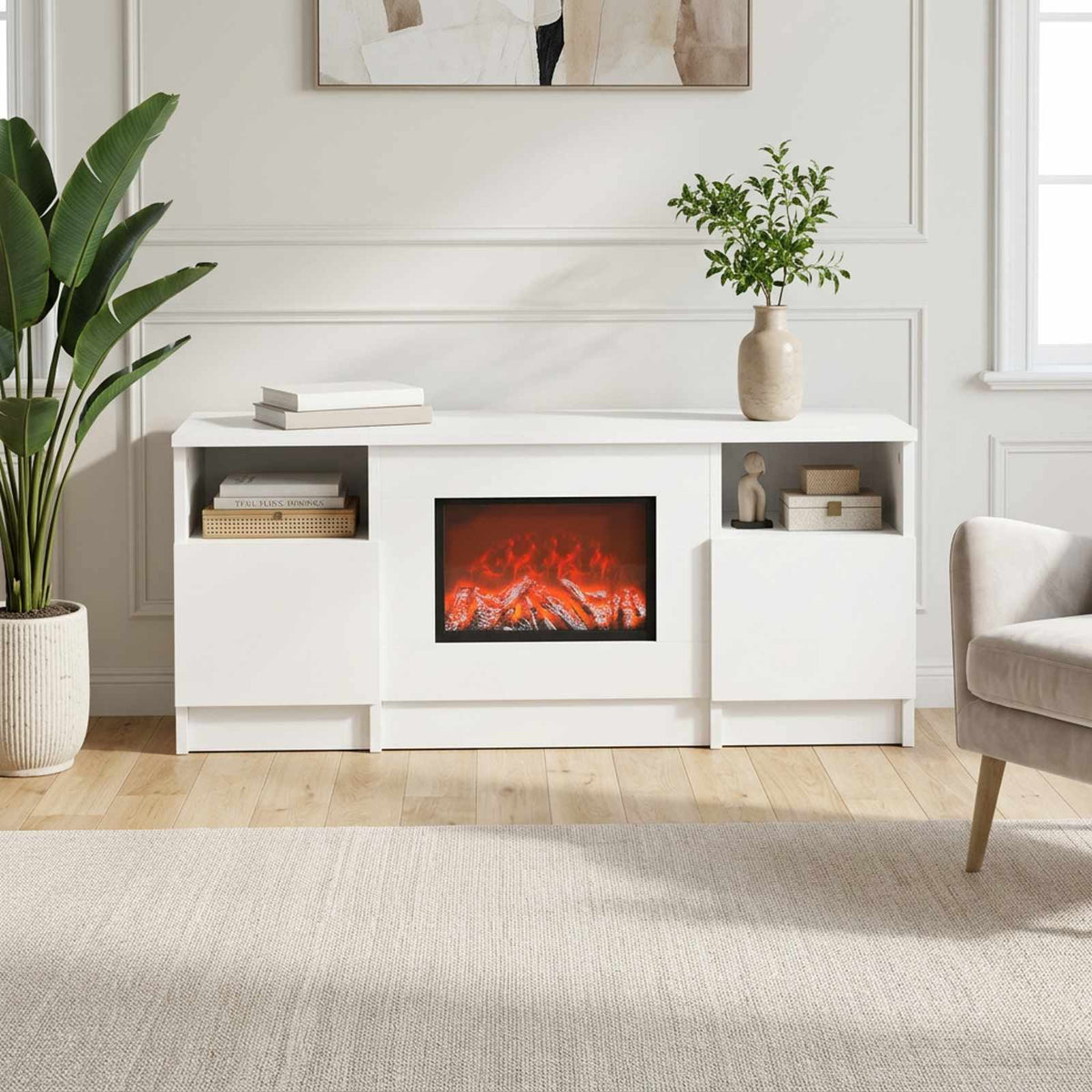 Electric Fireplace White 98 x 28.5 x 40.5 cm Engineered wood