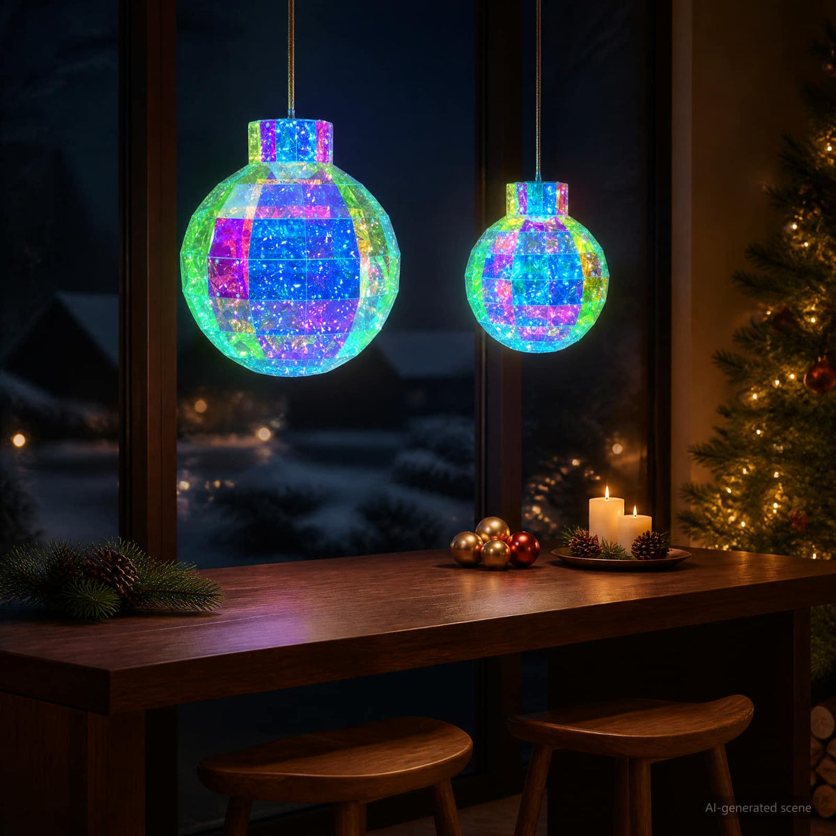 Prismatic Iridescent LED Christmas Ball 2 pcs Multicolour