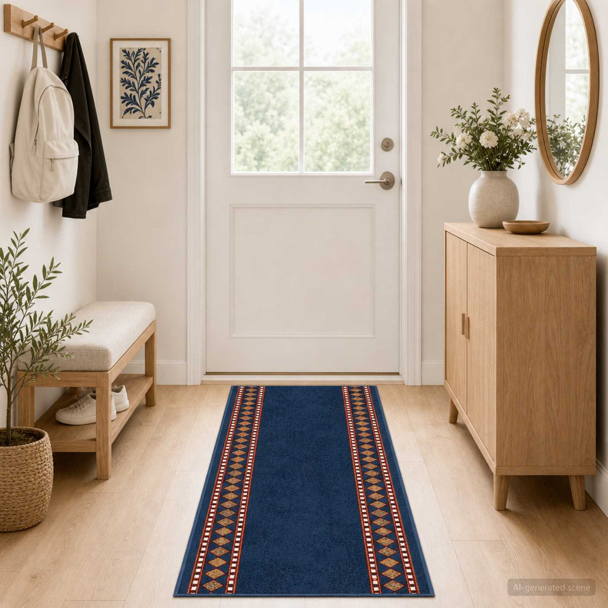 Runner Rug FLORNES Woven Blue PP 7 mm