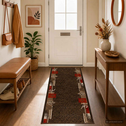 Runner Rug FLORNES Woven Brown Leaves 80 x 450 cm PP 7 mm