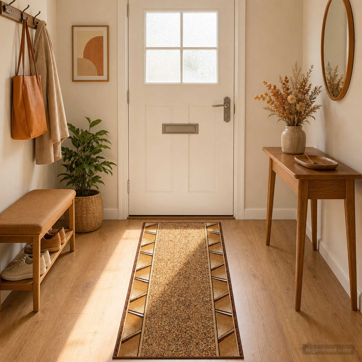 Runner Rug FLORNES Woven Beige PP 7 mm