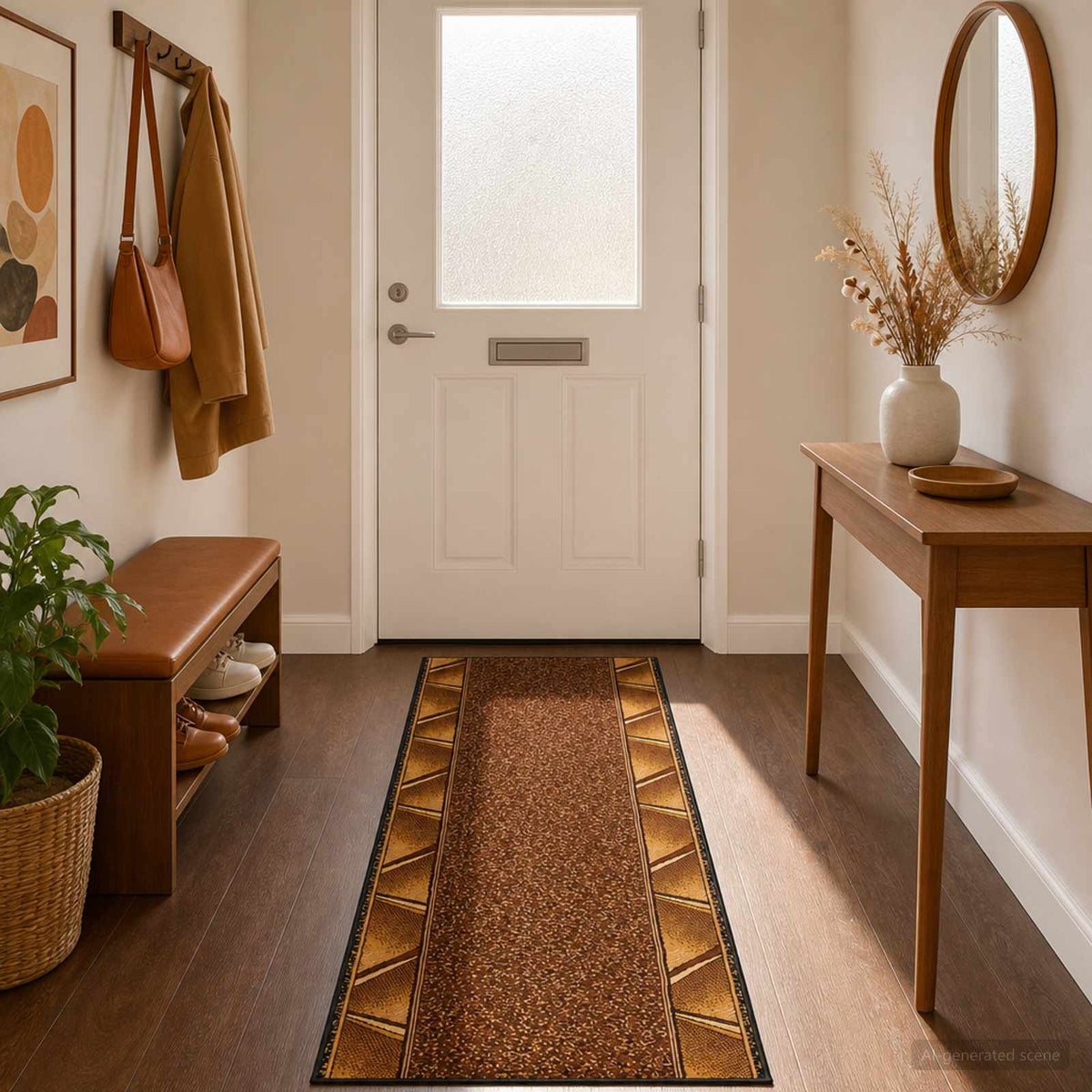 Runner Rug FLORNES Woven Brown Zigzag 67 x 450 cm PP 7 mm