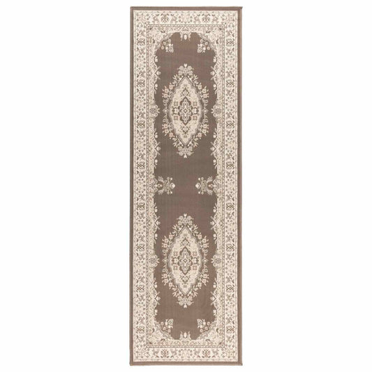 Runner Rug FLORNES Woven Taupe PP 7 mm