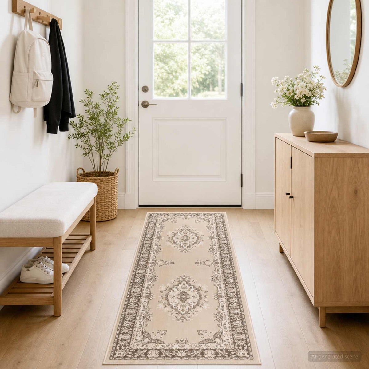 Runner Rug FLORNES Woven Ecru PP 7 mm