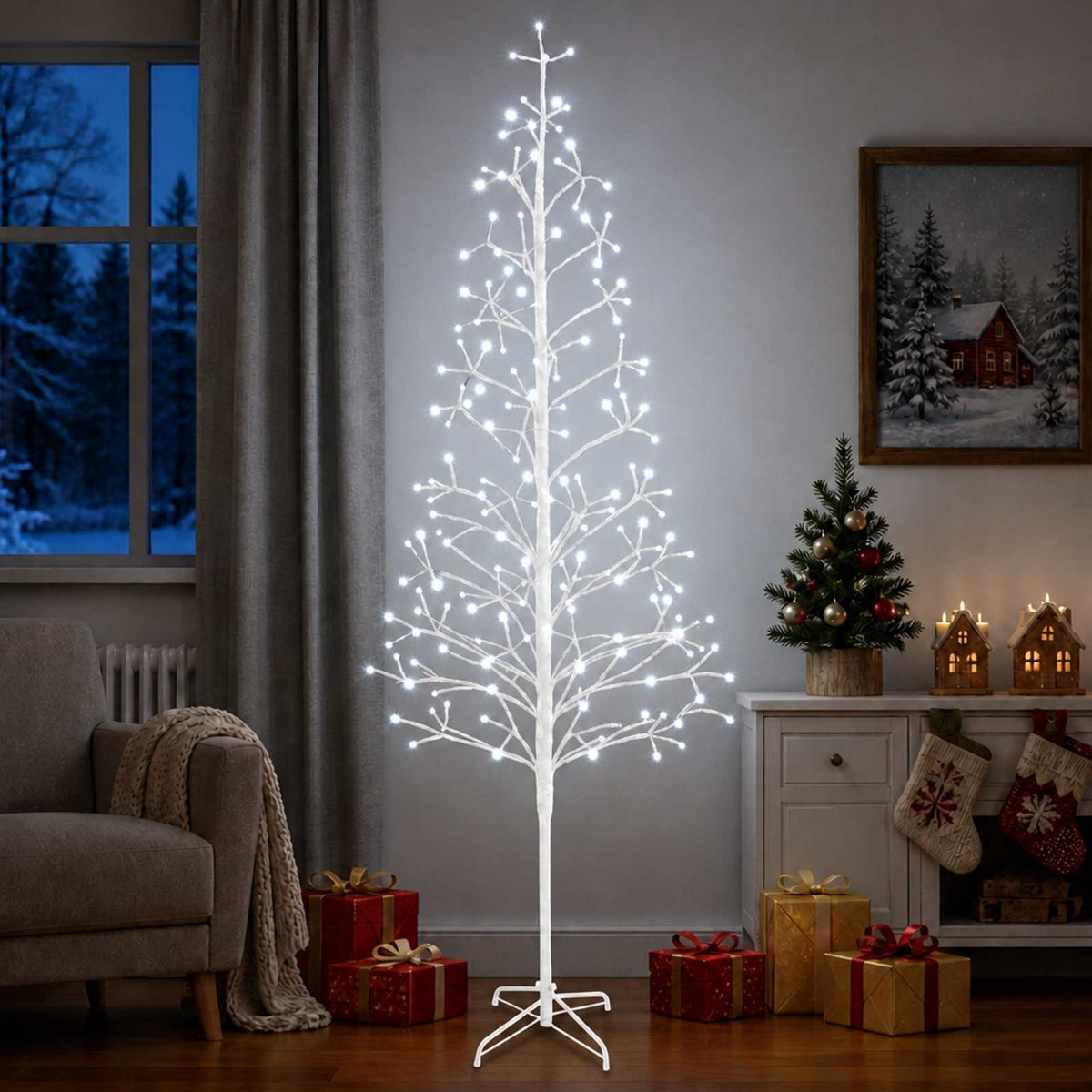 LED String Christmas Tree White 47 x 240 cm Steel 268 LEDs