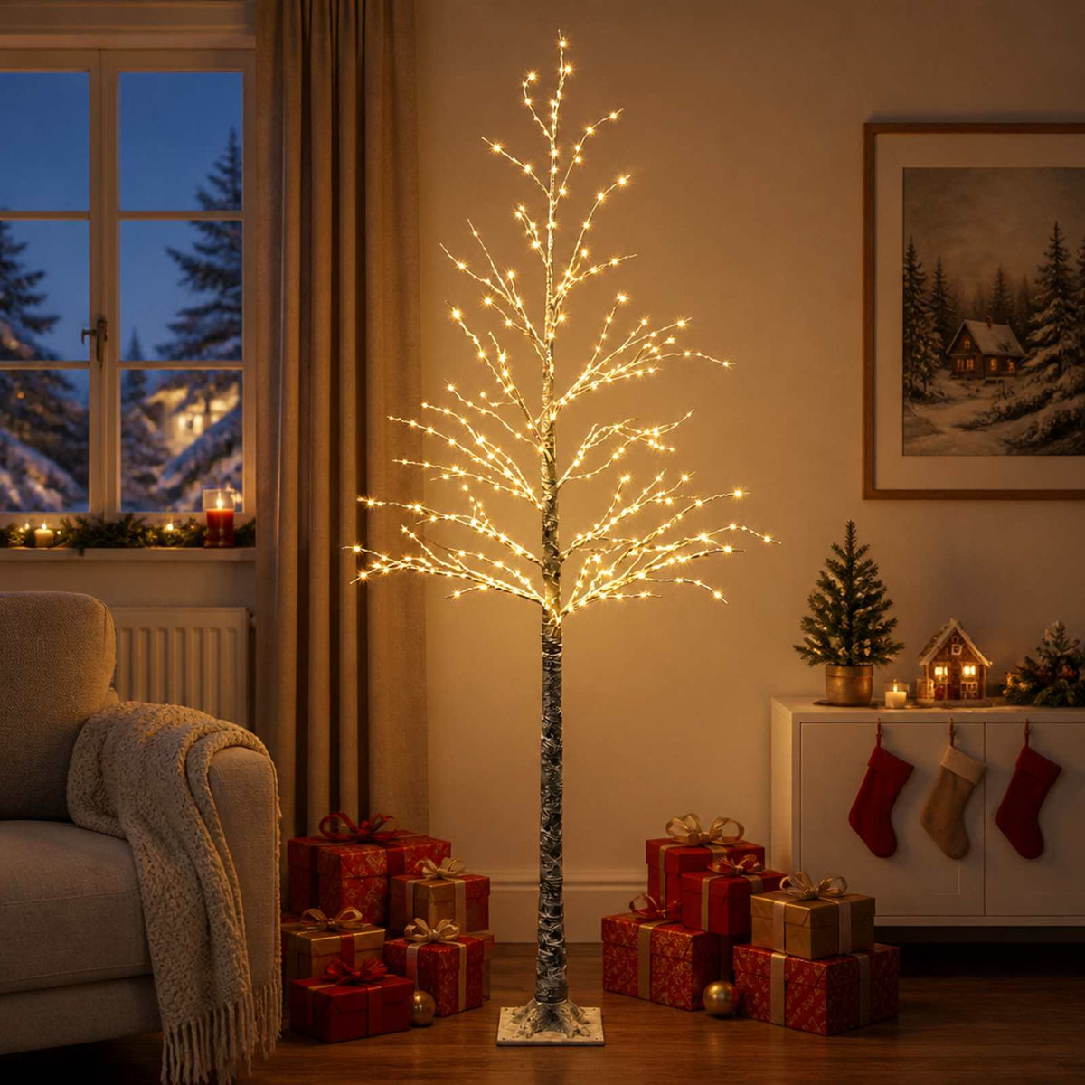 Snow-Covered LED Christmas Tree Brown 25 x 25 x 210 cm Plastic