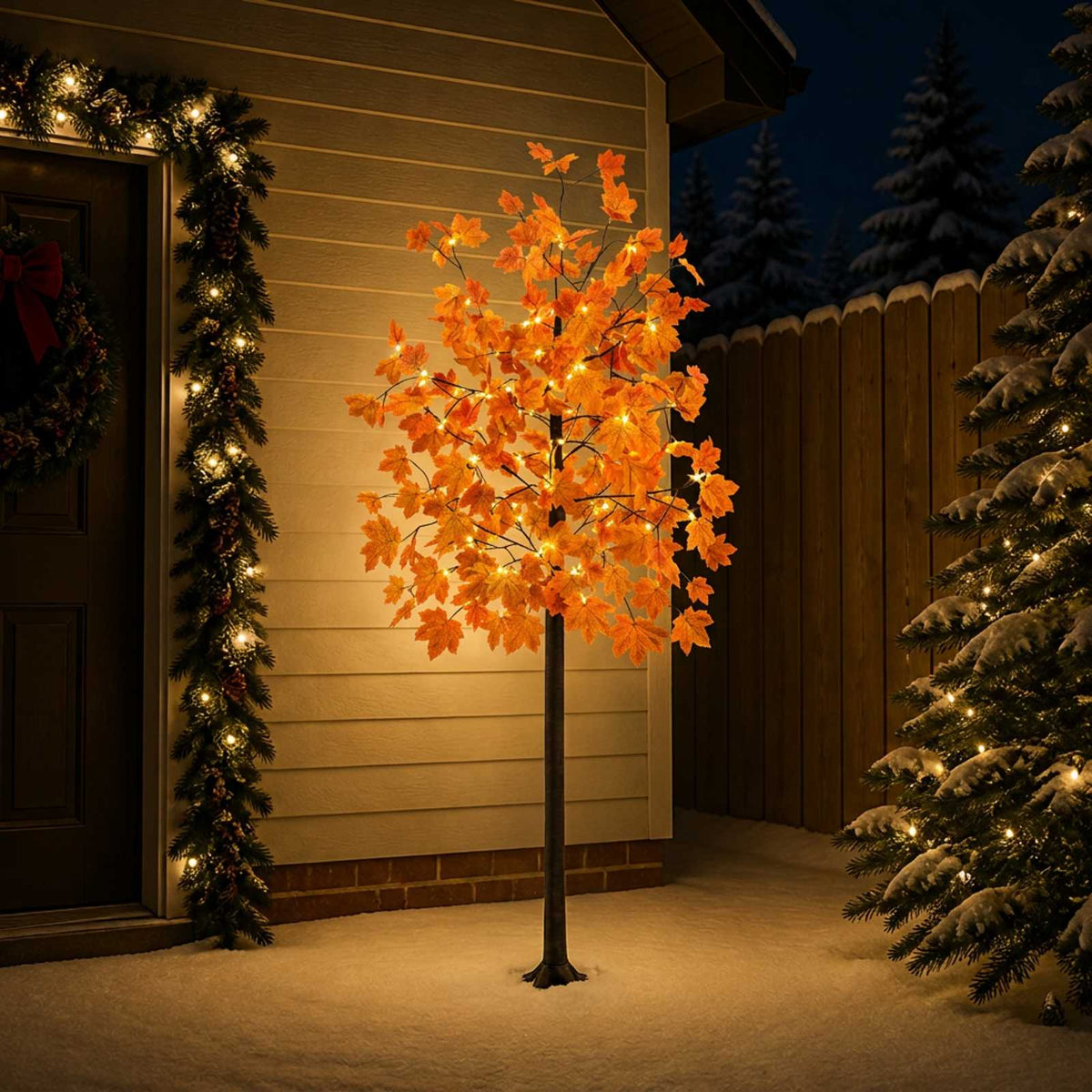 LED Maple Christmas Tree Brown 240 cm Plastic 192 LEDs