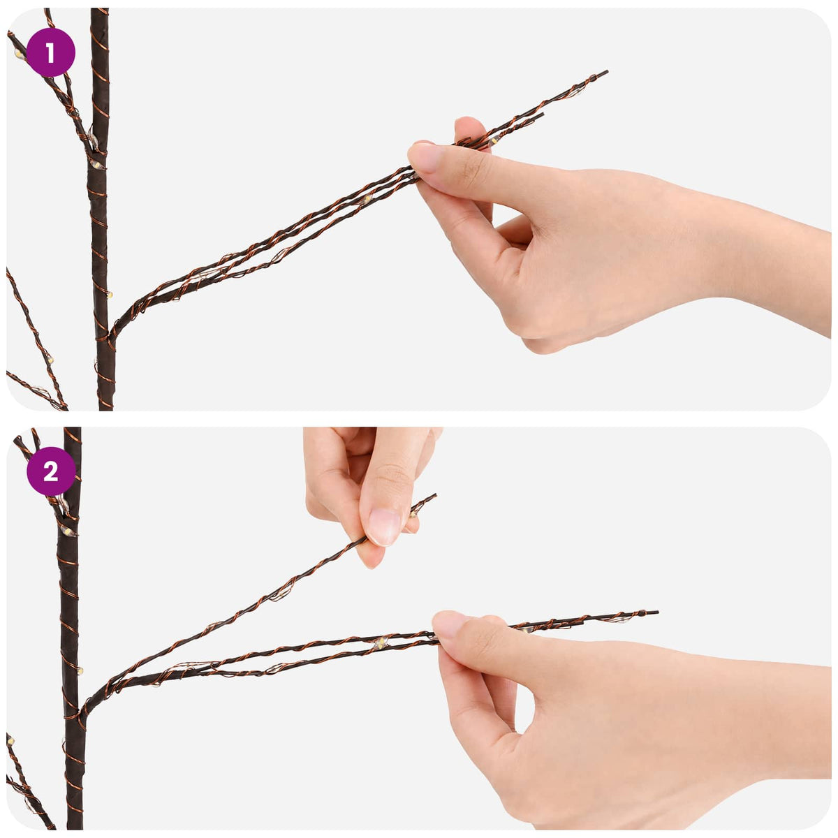 LED Copper Branch Christmas Decoration 3 pcs Brown 62 cm Steel