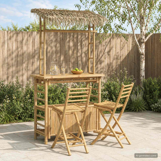 Outdoor Bar Table and Stools 3 pcs 2-Seaters Natural Bamboo