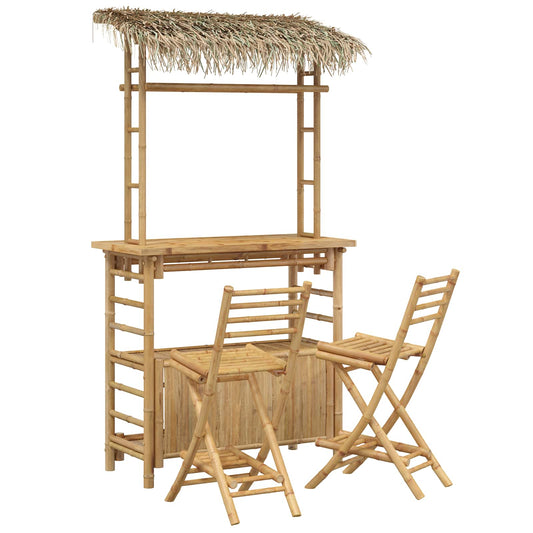 Outdoor Bar Table and Stools 3 pcs 2-Seaters Natural Bamboo
