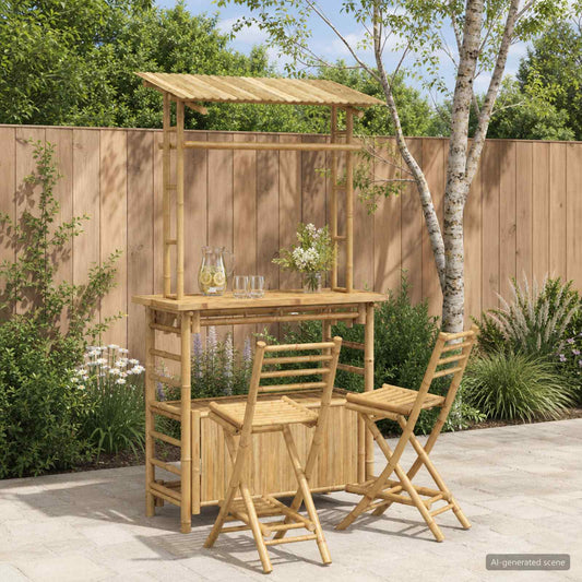 Outdoor Bar Table and Stools 3 pcs 2-Seaters Natural Bamboo
