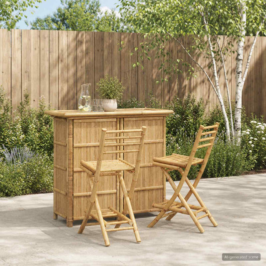 Outdoor Bar Table and Stools 3 pcs 2-Seaters Natural Bamboo