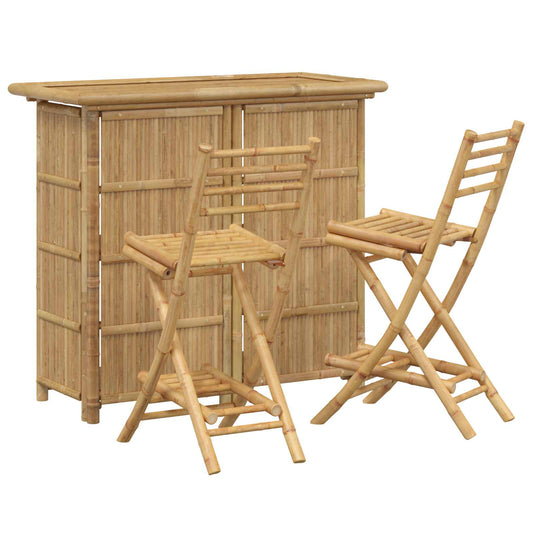 Outdoor Bar Table and Stools 3 pcs 2-Seaters Natural Bamboo