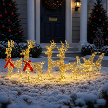 Christmas Reindeer with sleigh 5 pcs 240 LEDs Warm White