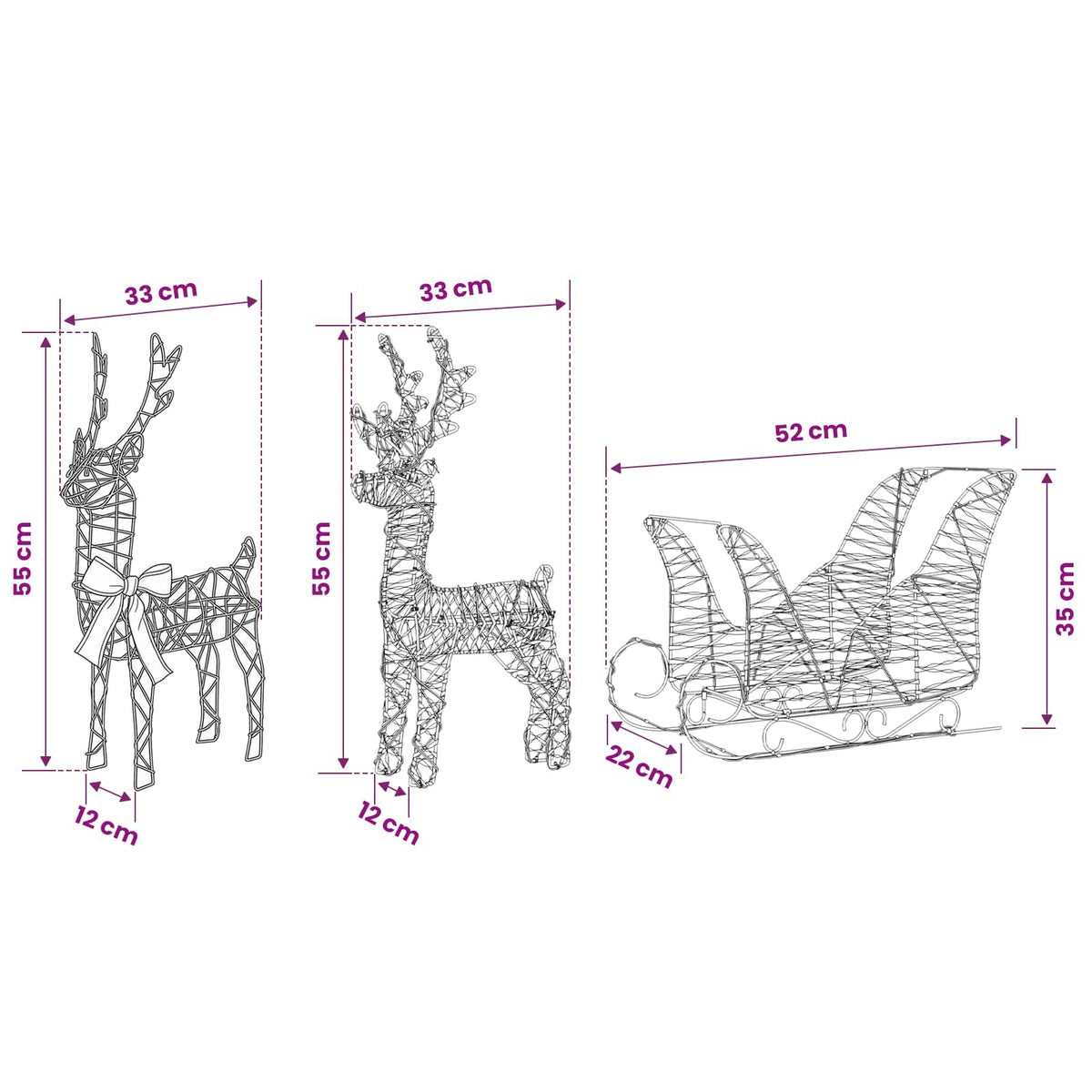 Christmas Reindeer with sleigh 5 pcs 240 LEDs Warm White